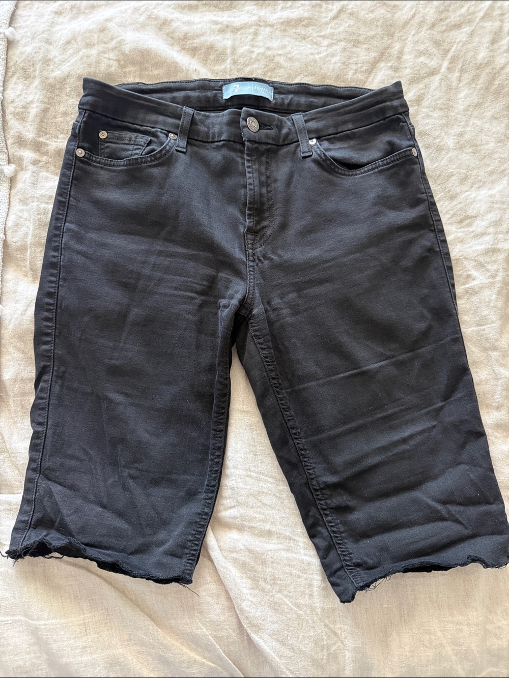 7 For All Mankind Black Jean Bermuda Shorts